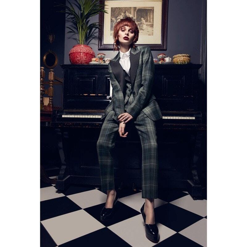 Women's Tartan Trousers with Broad Waistband Up to…