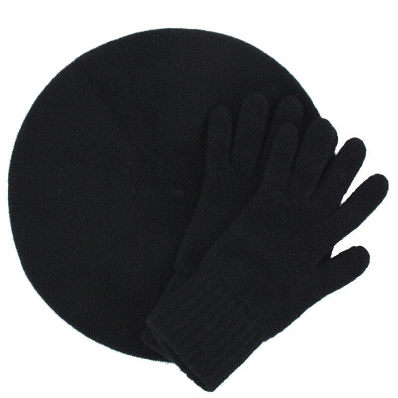 House of Bruar Cashmere Blue Women\'s Beret and Glove Set Ladies Gauzy Cashmere Gloves, Grey - House of Bruar main image 2