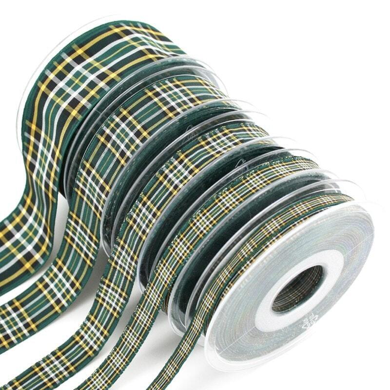 Lot De 6 Nœuds En Ruban Autocollant Tartan Vert Et Bleu - Largeur 10 Cm, Pour Emballage Cadeaux Et Loisirs Créatifs