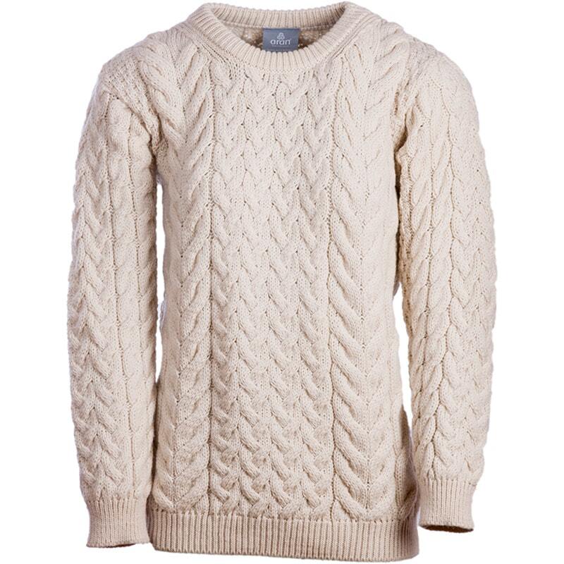 Aran Crew Neck Wool Sweater Traditional Style - Main Image