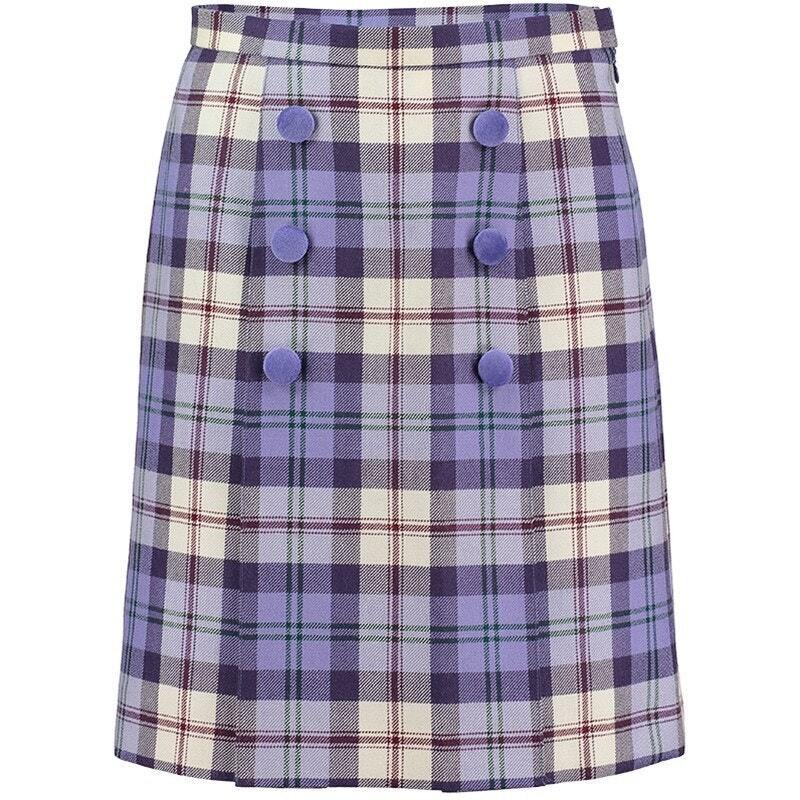 Button Detail Tartan Skirt