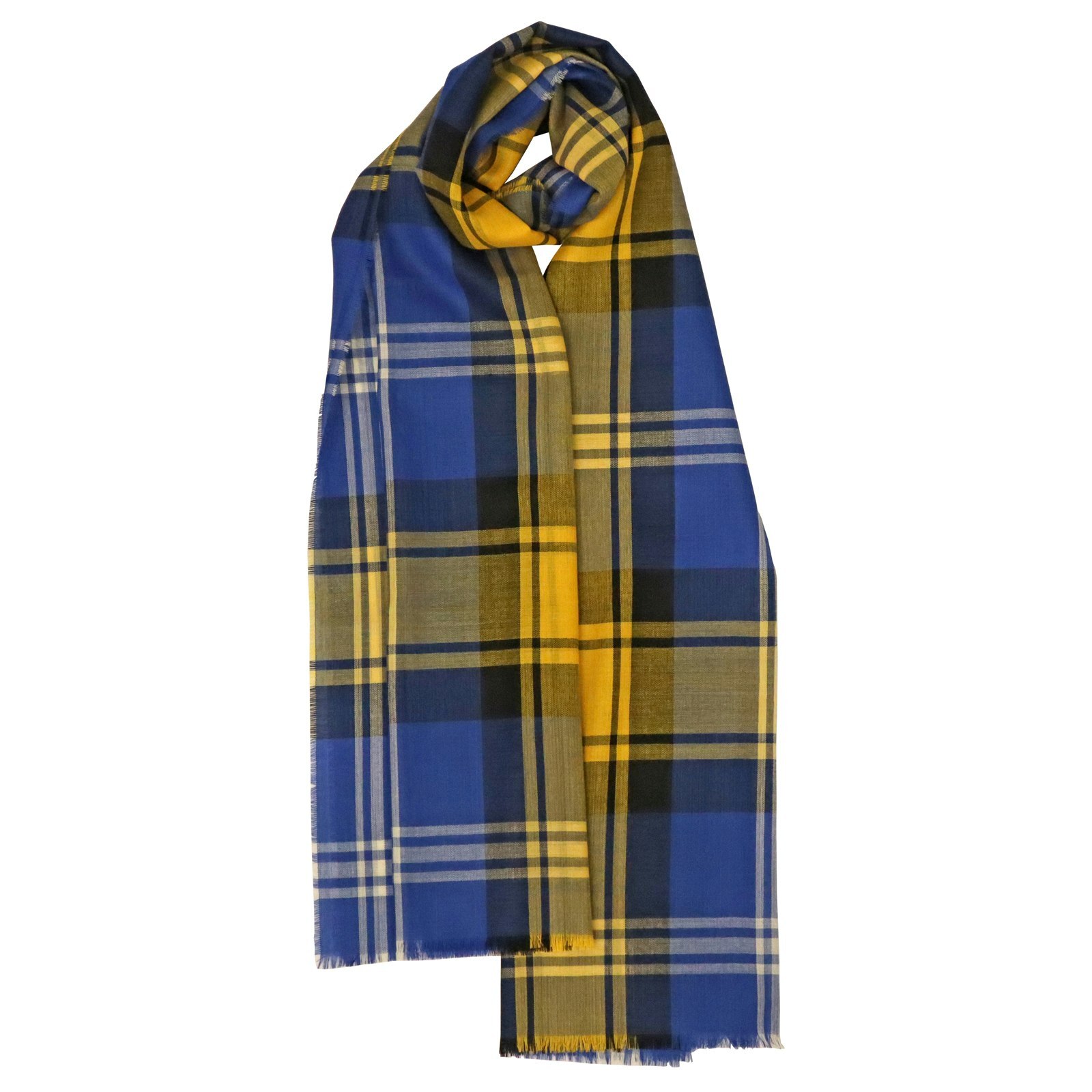 Écharpe Châle Femme Cachemire Jaune Paille Et Bleu - Top Qualité