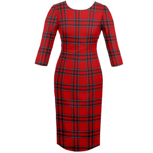 Plaid Shift Dress with Elbow Length Sleeve Plaid Shift Dress with Elbow Length Sleeve