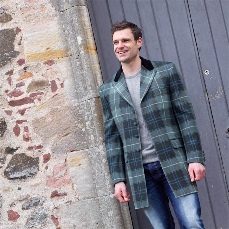 Veste de costume longue ecossaise pour homme